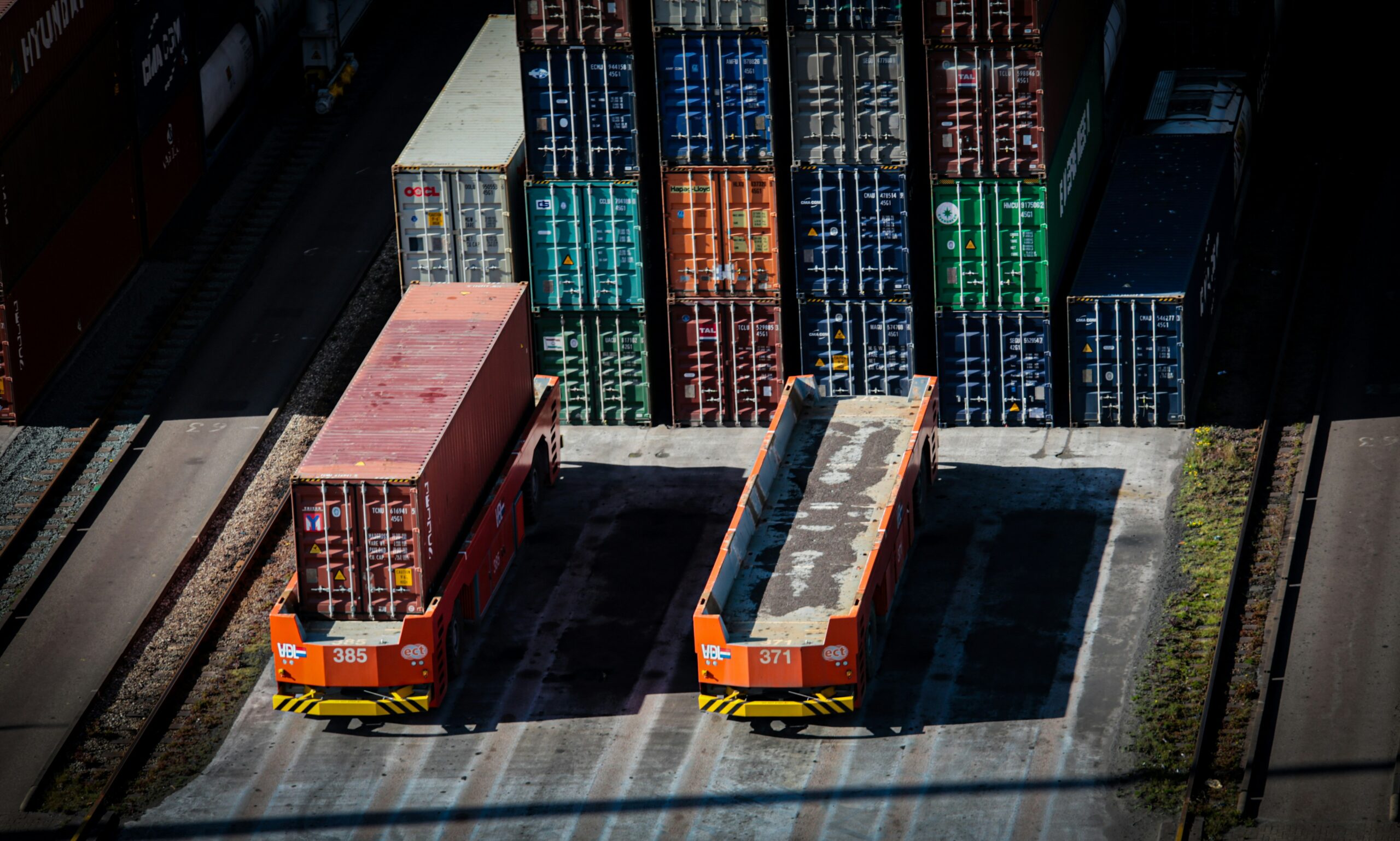 a couple of cargo containers sitting next to each other